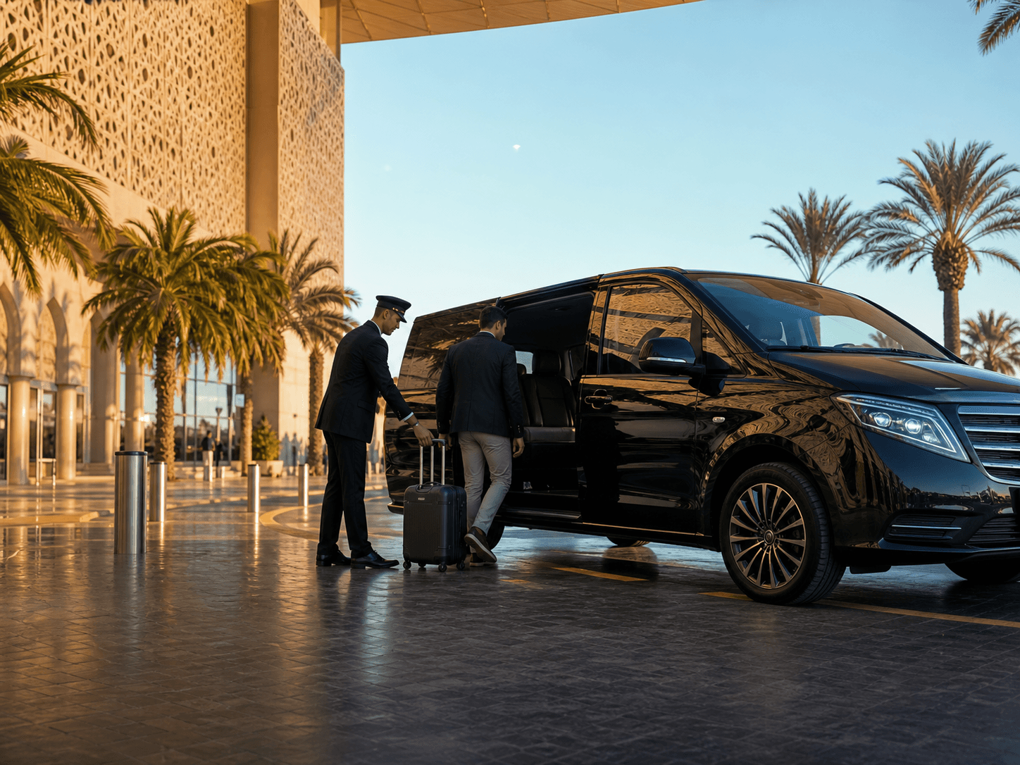 Private airport transfer pickup with luggage and premium van